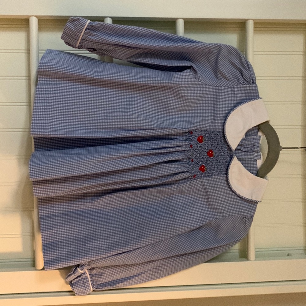 COPY - Little English blue gingham smocked shirt size 3T